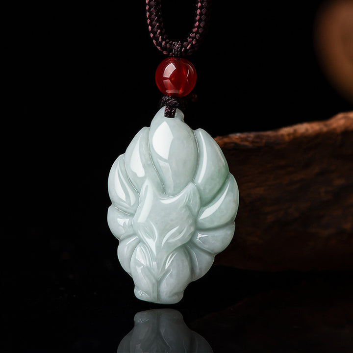 Buddha Stones天然翡翠九尾狐幸運繁栄ネックレスペンダント