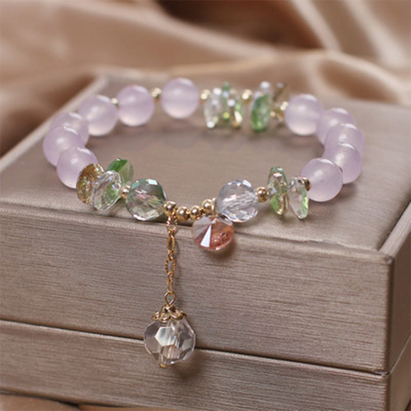 Buddha Stonesキャッツアイ ピンククリスタル ピースチャームブレスレット