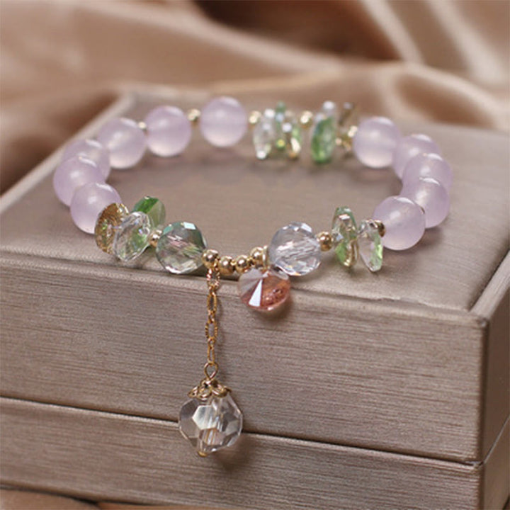 Buddha Stonesキャッツアイ ピンククリスタル ピースチャームブレスレット