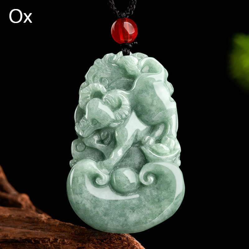 Buddha Stones天然グリーン翡翠 12星座 幸運 繁栄 ネックレス ペンダント - 牛 - image 11