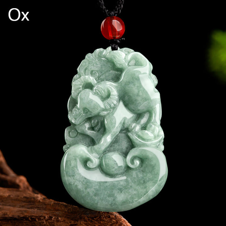 Buddha Stones天然グリーン翡翠 12星座 幸運 繁栄 ネックレス ペンダント - 牛 - image 11