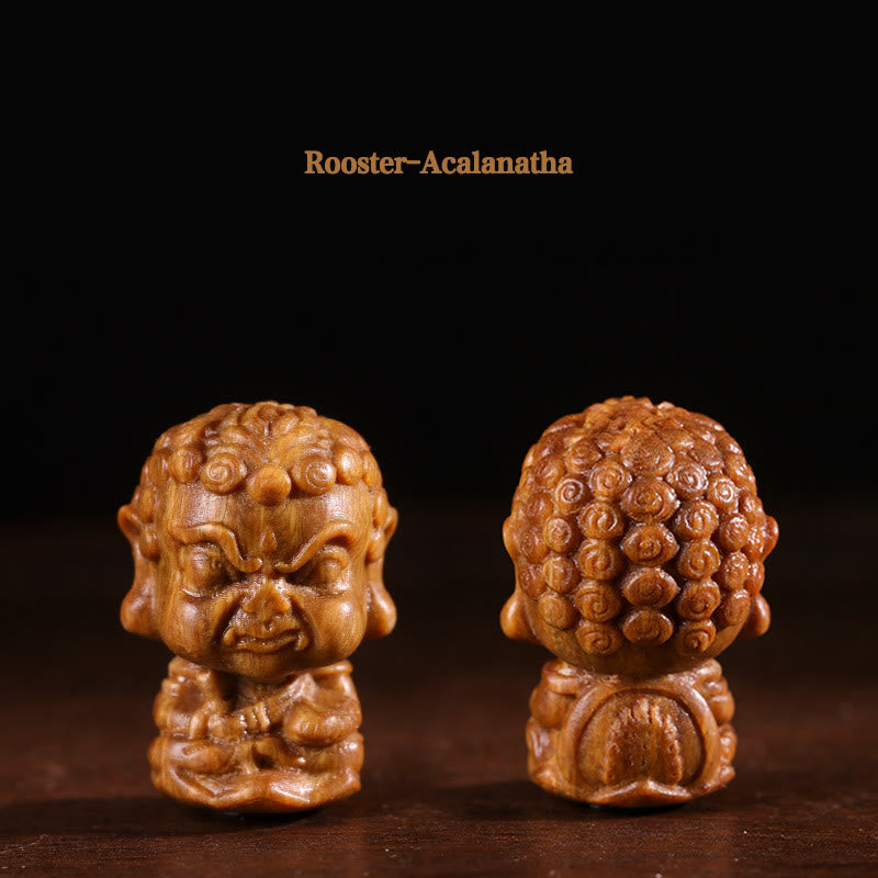 十二支誕生仏、緑の白檀の蓮の彫刻、ポジティブな家の装飾 - 鶏-不動明王 - image 11