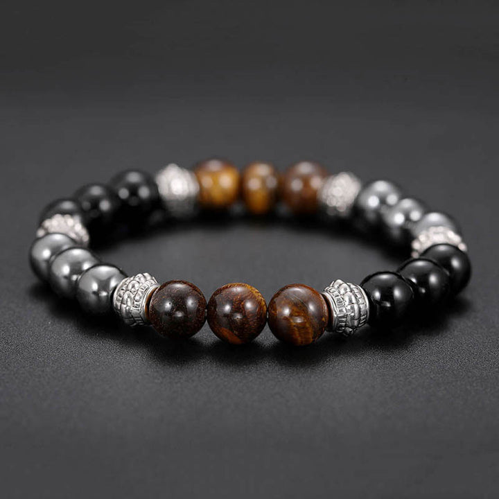 Buddha Stonesタイガーアイとヘマタイトの幸運と癒しのブレスレット