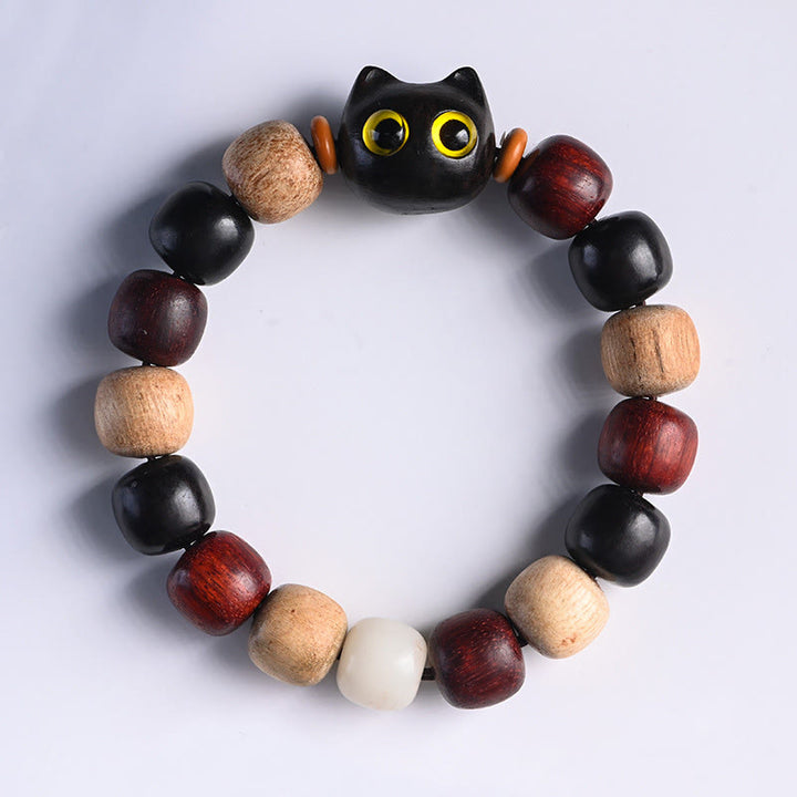 Buddha Stones小葉紫檀黒檀かわいい猫 彫刻守護ブレスレット - image 4