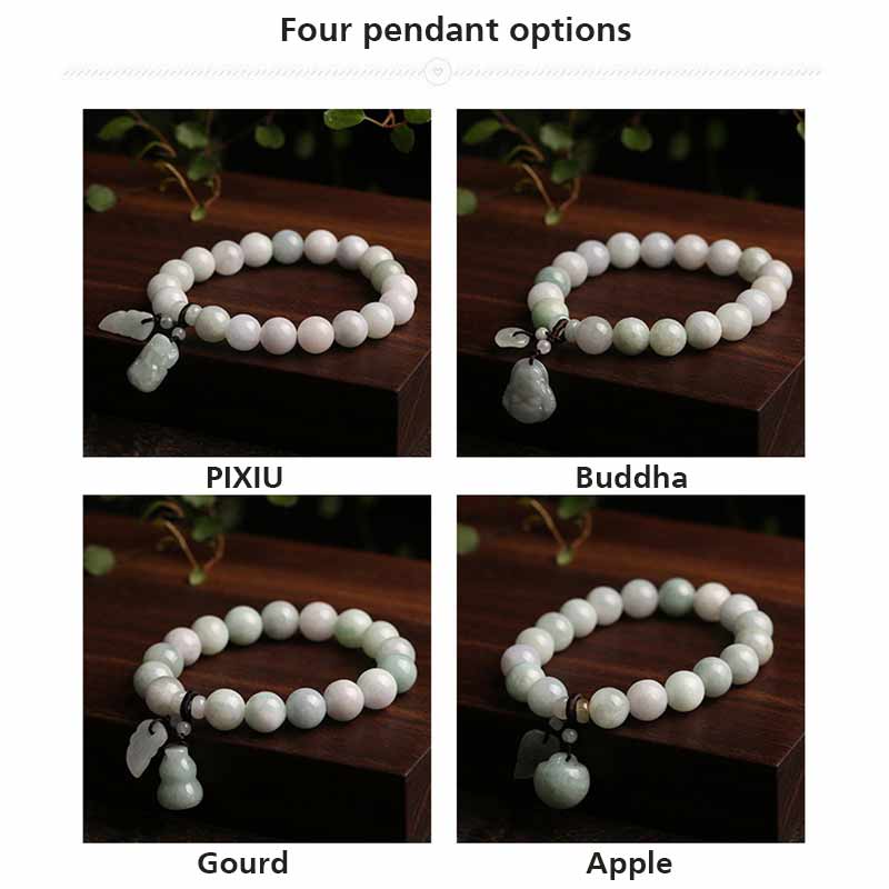 Buddha Stones天然翡翠 翡翠仏 ひょうたん りんご 成功ブレスレット