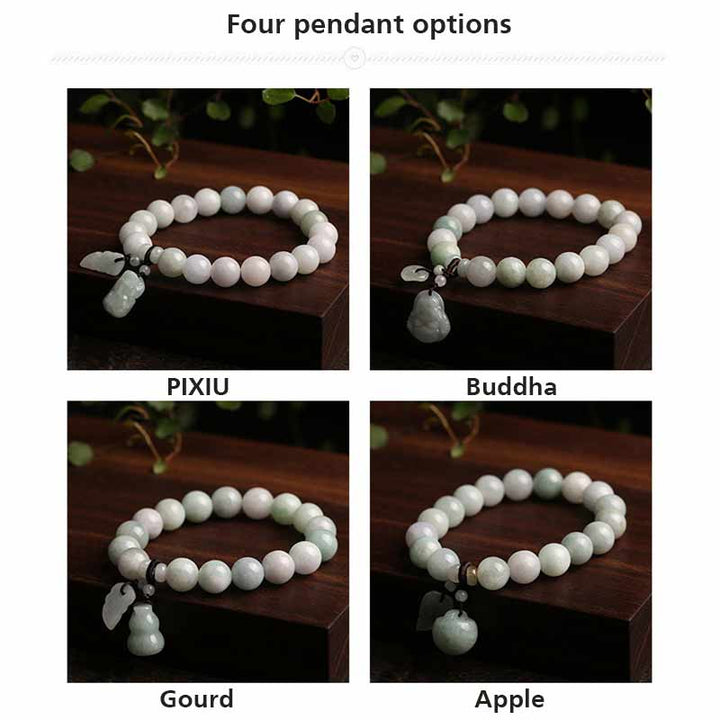Buddha Stones天然翡翠 翡翠仏 ひょうたん りんご 成功ブレスレット