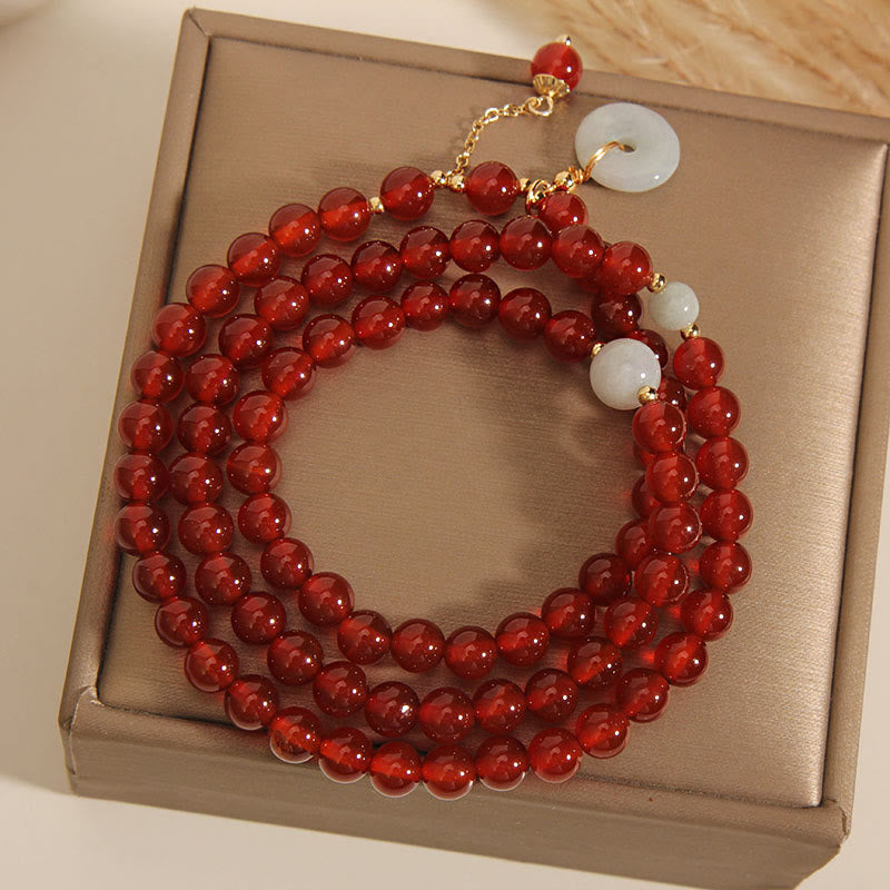 Buddha Stones天然赤瑪瑙翡翠 平和バックル 落ち着いたトリプルラップブレスレット