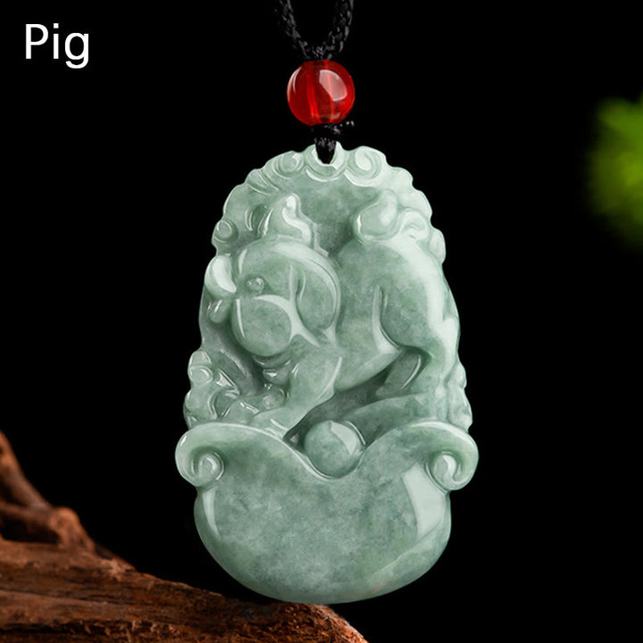 Buddha Stones天然グリーン翡翠 12星座 幸運 繁栄 ネックレス ペンダント - 豚 - image 20