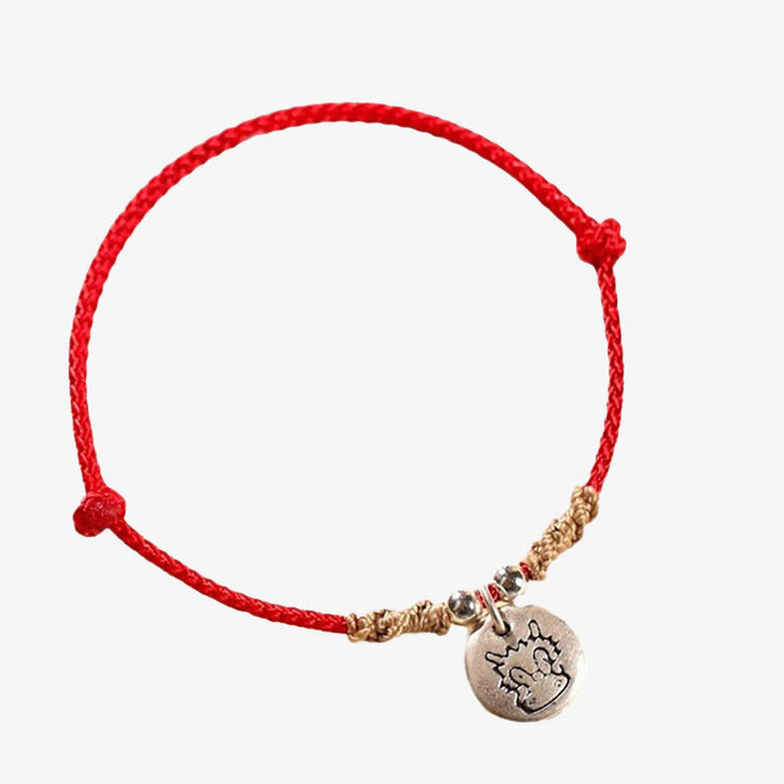 Buddha Stonesハンドメイド999スターリングシルバードラゴン年かわいい中国の十二支幸運編みブレスレット