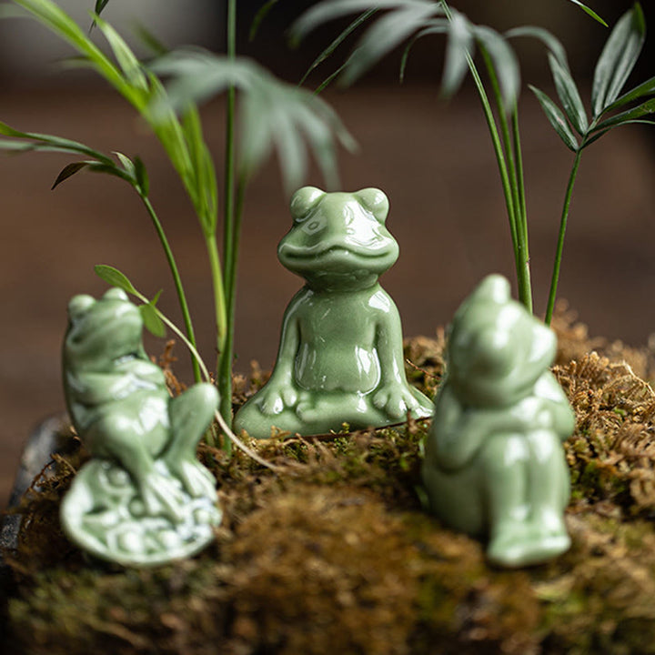 Buddha Stonesミニ 小型 瞑想 蓮 休憩 カエル 陶器 富 幸運 家庭用 ティーペット 置物 装飾