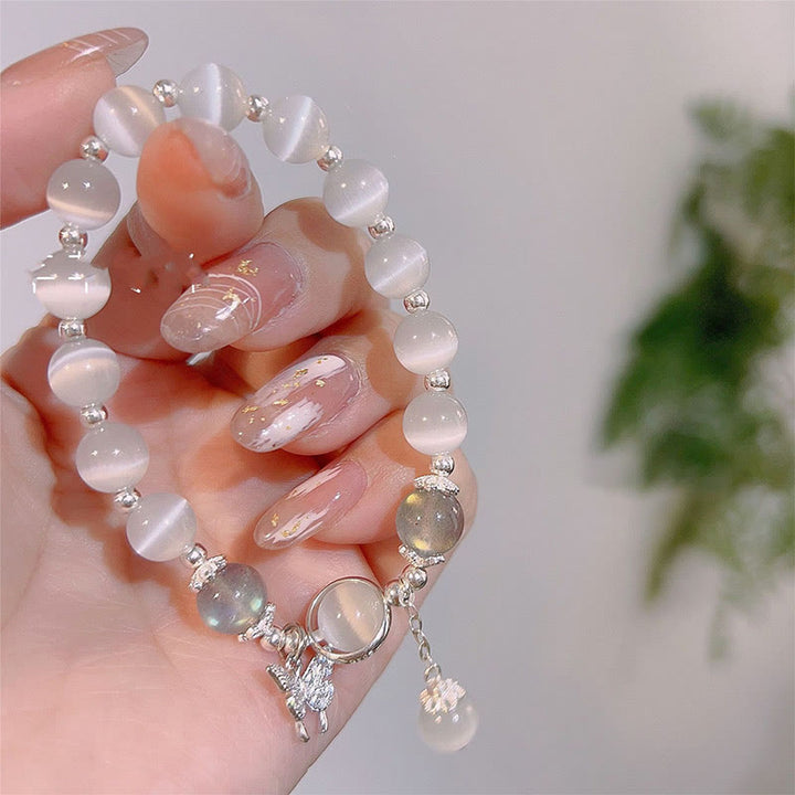 Buddha Stones ムーンストーン バタフライ＆スター チャーム ブレスレット レディース