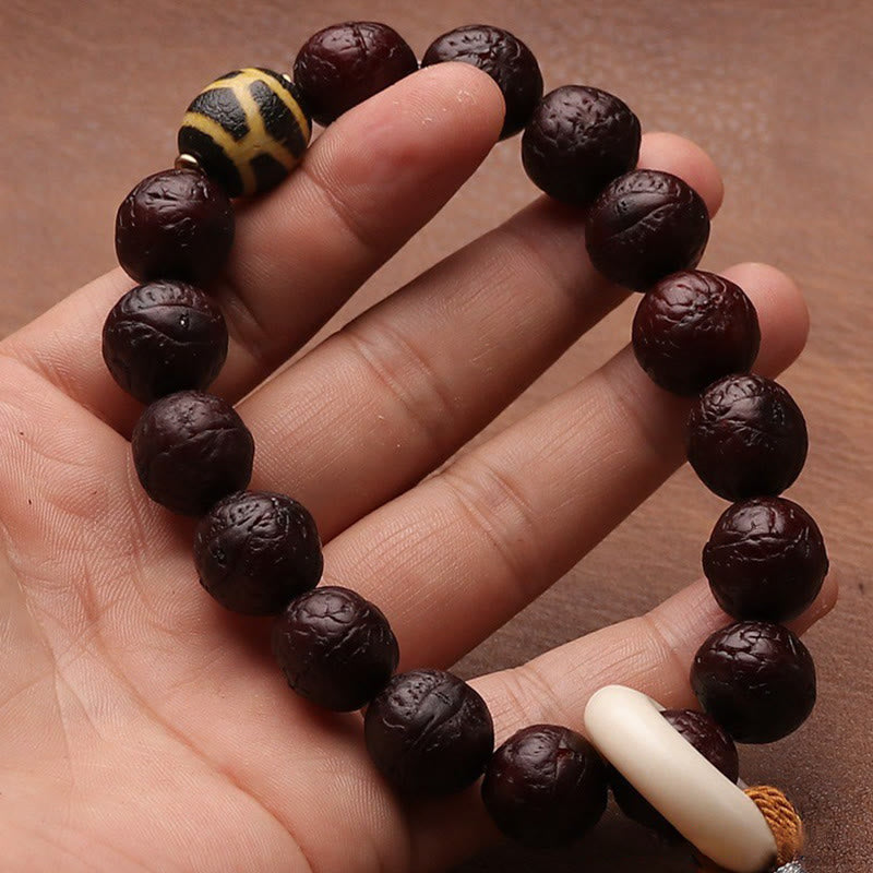 Buddha Stonesチベット菩提樹 シードアゲート ビーズ 幸運 富 タッセルチャーム リストMala