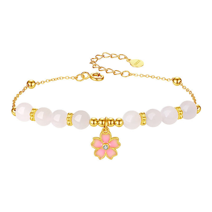 Buddha Stones 925スターリングシルバー 和田産白翡翠 桜守護ブレスレット