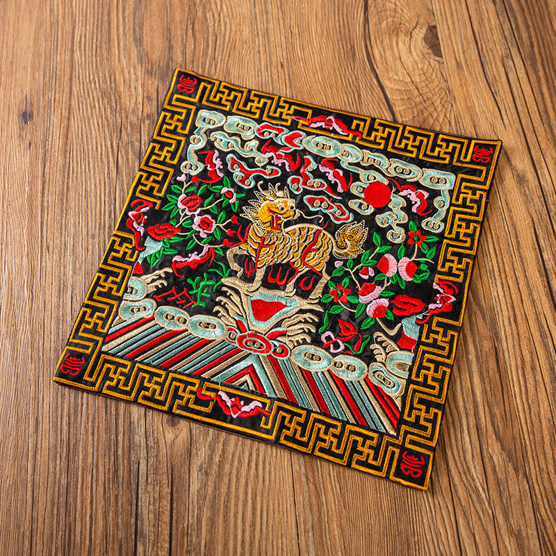 Buddha Stones鳳凰龍 麒麟刺繍 カップマットパッド ティーカップコースター カンフーティーマット
