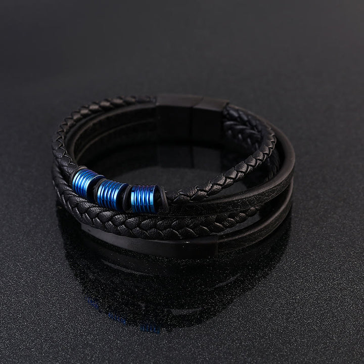 Buddha Stonesレザー多層チタン鋼バランス編み込み磁気バックルブレスレット