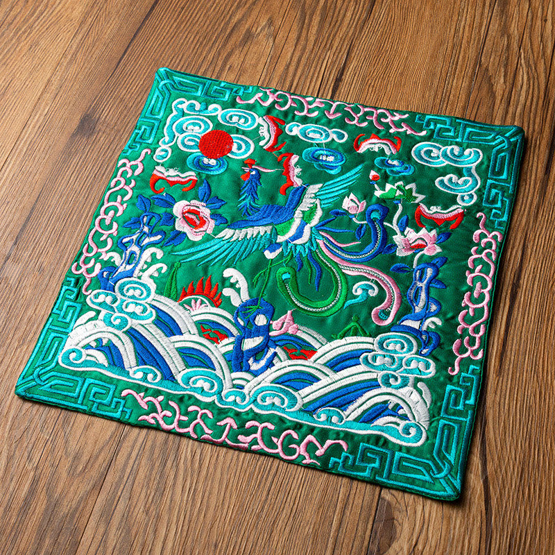 Buddha Stones鳳凰龍 麒麟刺繍 カップマットパッド ティーカップコースター カンフーティーマット