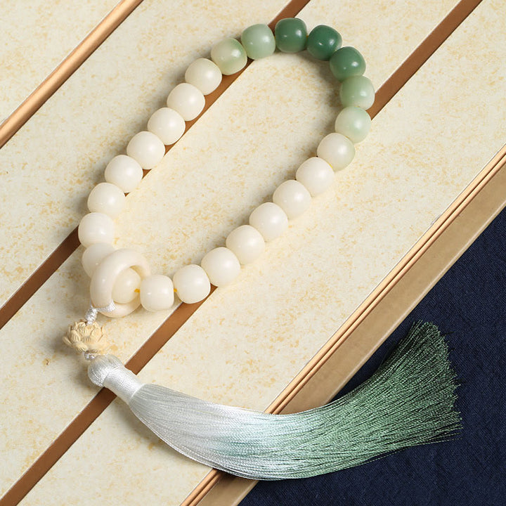 Buddha Stonesナチュラルグラデーション 菩提樹 幸運 マネーバッグ 蓮 知恵 タッセル リストMala