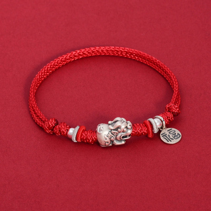 Buddha Stones925 スターリングシルバー 貔貅 キャラクター 富と幸運 ハンドメイド 編み込みブレスレット