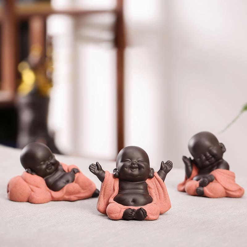 いつも笑顔のBuddha Stones笑う仏 富と幸運 紫粘土 弥勒像 装飾