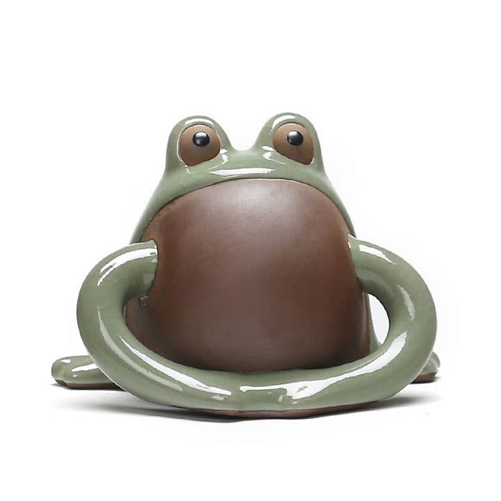 Buddha Stones風水 富と幸運 かわいいカエル 陶器 ティーペット 置物 装飾