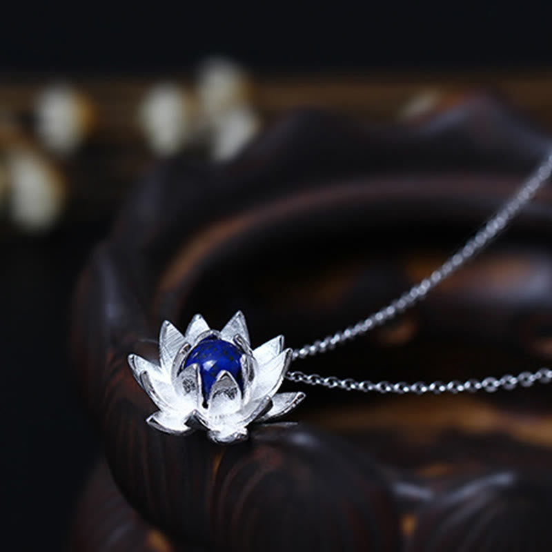 Buddha Stones 925スターリングシルバー ラズライト ラピスラズリ 蓮の花 セルフケアネックレスペンダント - image 8