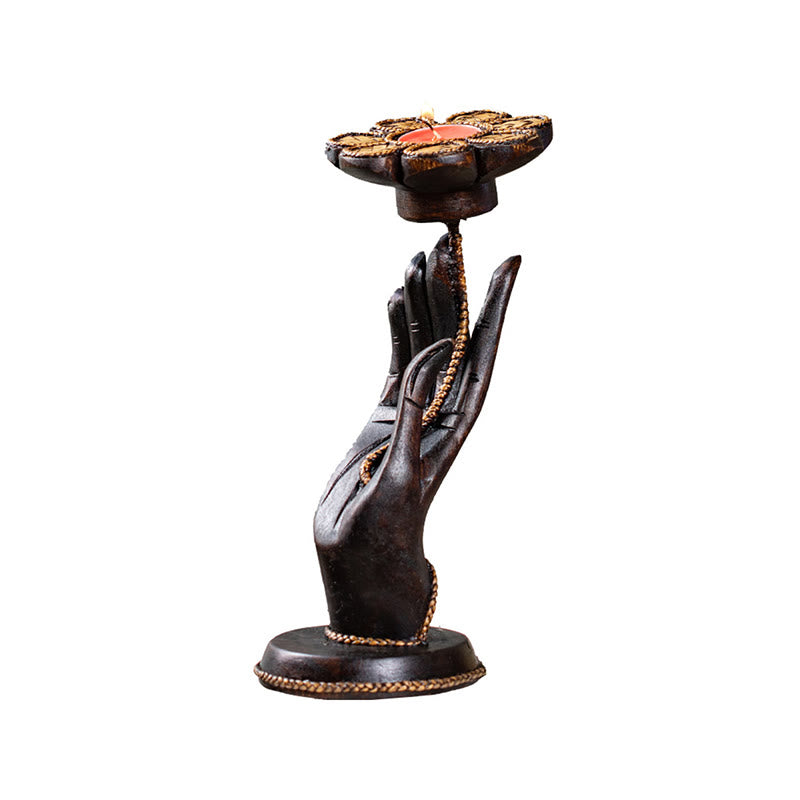 Buddha Stonesの手模様の木製キャンドルスティックホームキャンドルホルダー装飾