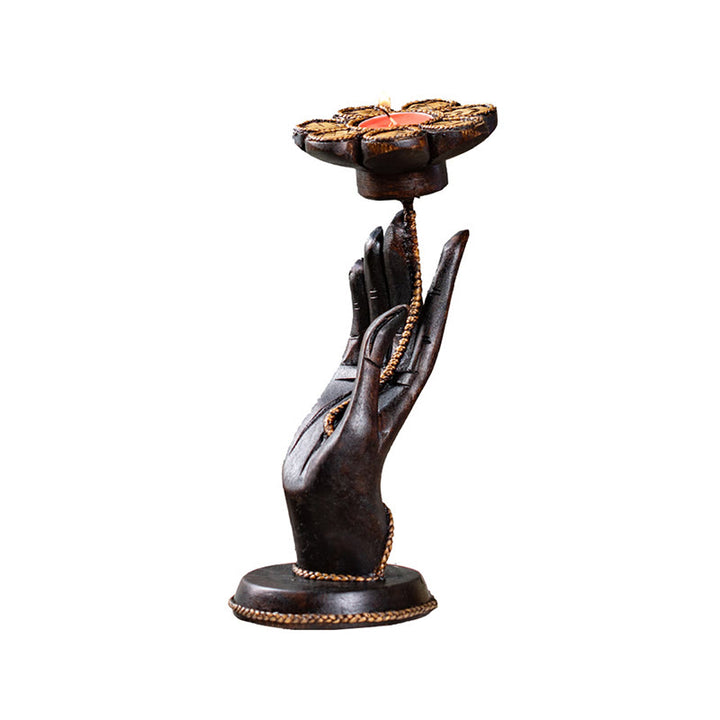 Buddha Stonesの手模様の木製キャンドルスティックホームキャンドルホルダー装飾