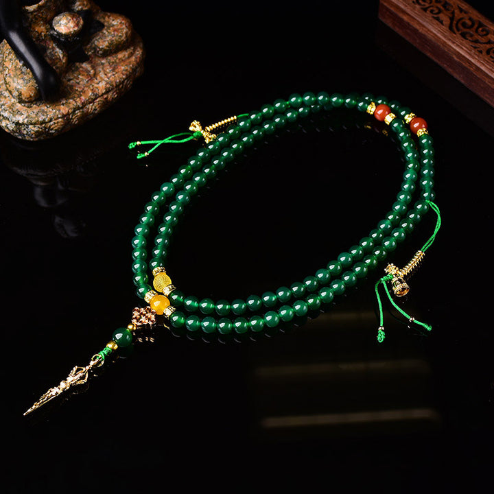 Buddha Stones108個入り 天然グリーン瑪瑙 成功のブレスレットMala