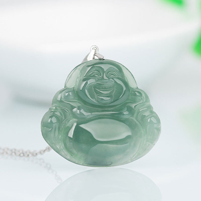 Buddha Stones925スターリングシルバー 笑う仏陀 翡翠 保護 穏やか ネックレス チェーン ペンダント