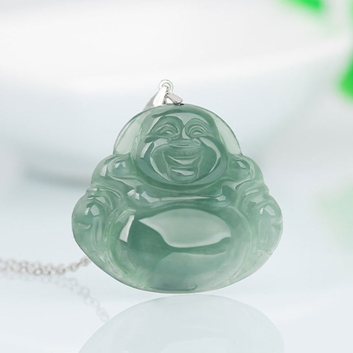 Buddha Stones925スターリングシルバー 笑う仏陀 翡翠 保護 穏やか ネックレス チェーン ペンダント