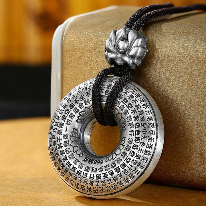 Buddha Stones999スターリングシルバー 般若心経 蓮華座平和のお守りチャームネックレスペンダント - 999スターリングシルバー - image 1