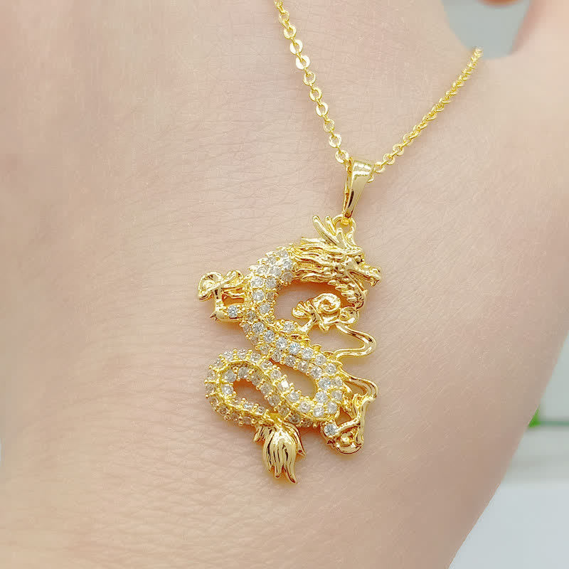 Buddha Stonesゴールドドラゴン保護ネックレスペンダント - image 3