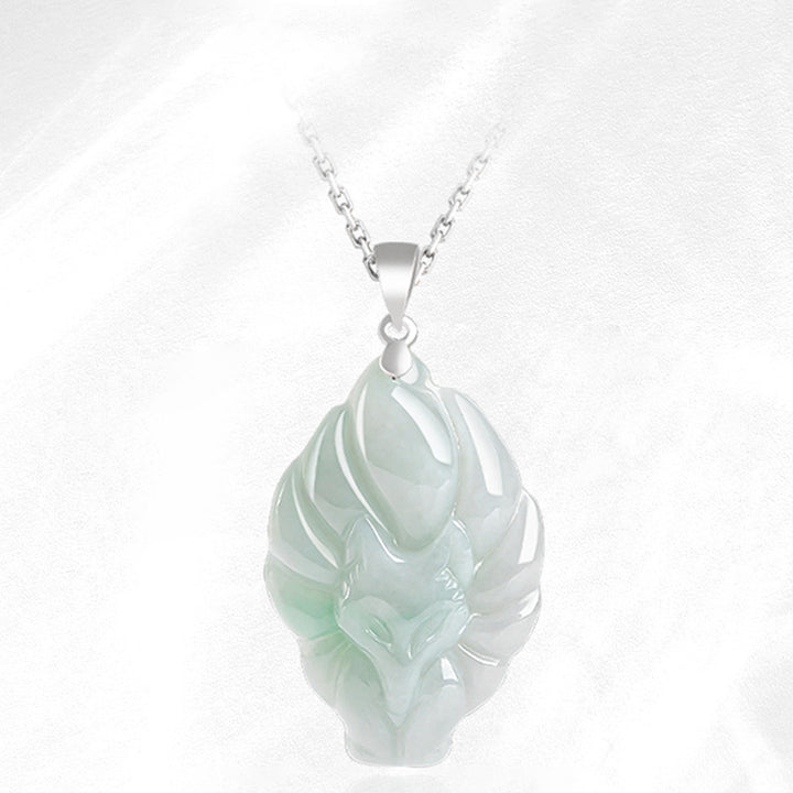 Buddha Stones 925スターリングシルバー 天然翡翠 九尾狐 繁栄のネックレスペンダント