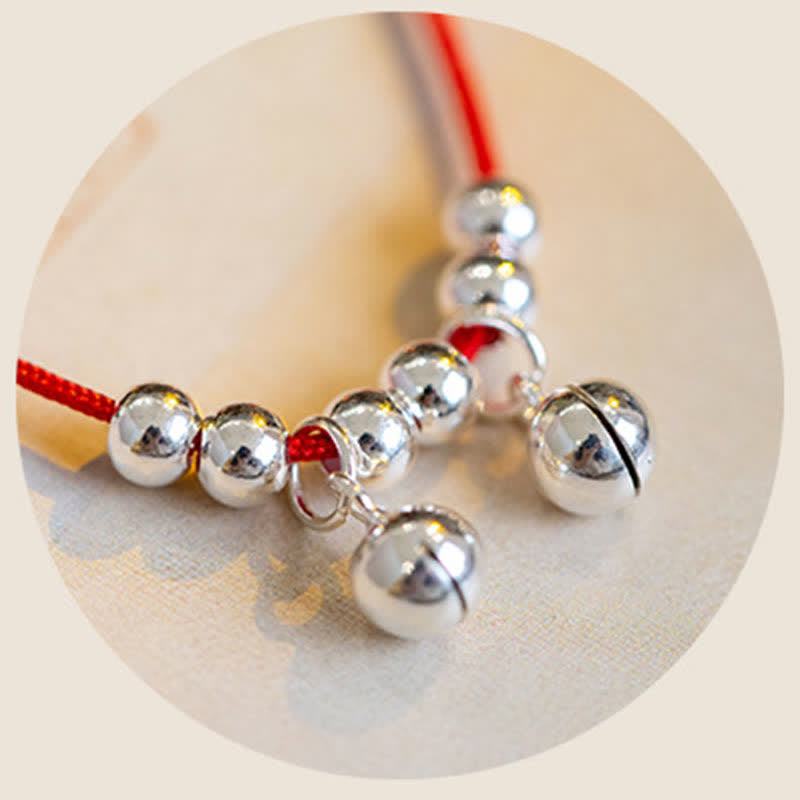 Buddha Stones925 スターリングシルバー レッドストリング ブレイド ベル チャーム アンクレット