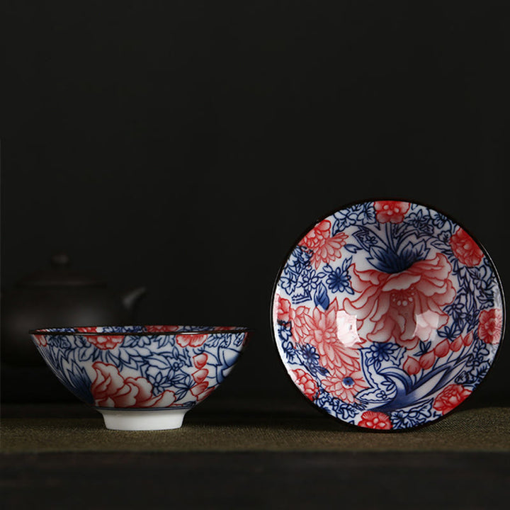 Buddha Stones、花、フーキャラクター、山、蓮、桜、陶器のティーカップ、カンフーティーカップ