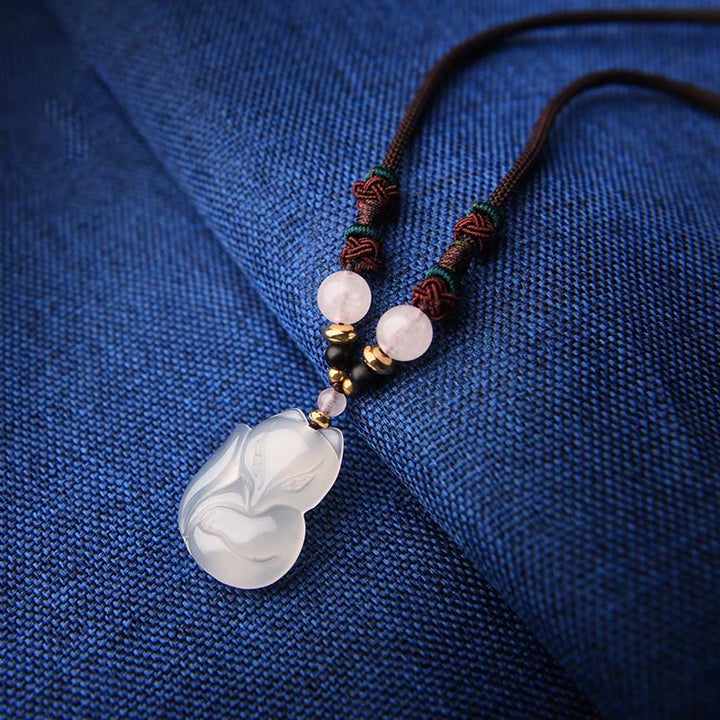 Buddha Stonesカルセドニーフォックス ピンククリスタルビーズ ハーモニーストリングネックレスペンダント