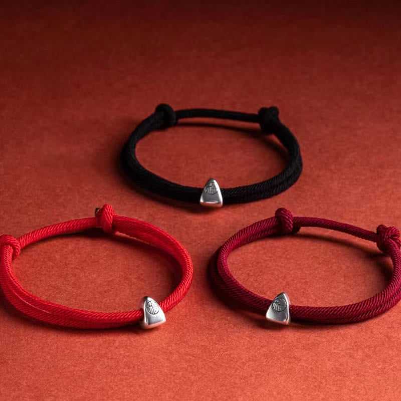 Buddha Stones925 スターリングシルバー 福文字 祝福 ハンドメイド 編み込みブレスレット