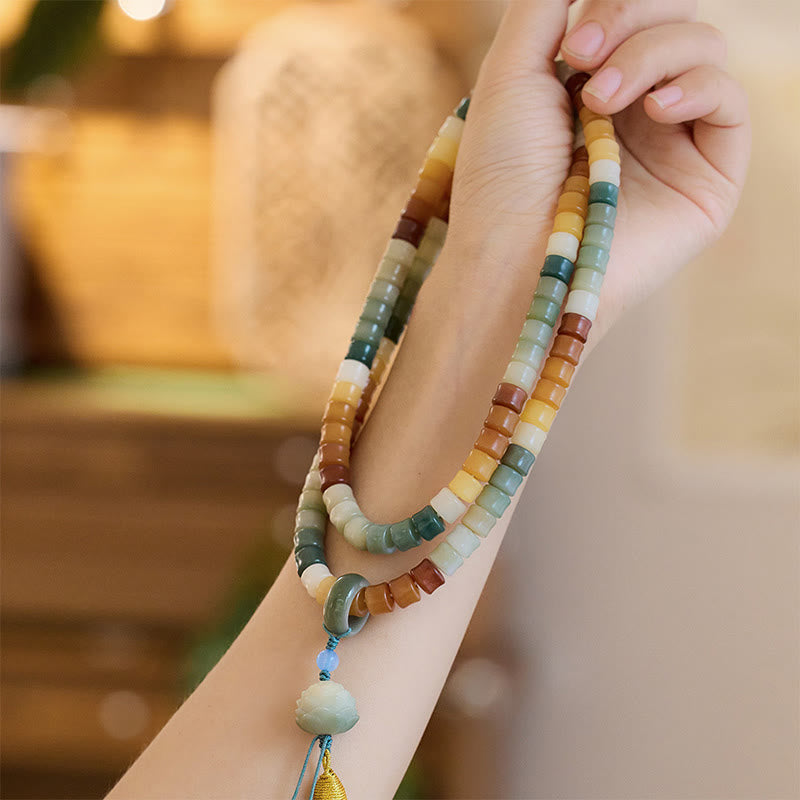 Buddha Stones108 個入りMalaビーズ 菩提樹の実 仏陀の手 蓮華 彫刻 ハーモニーブレスレット