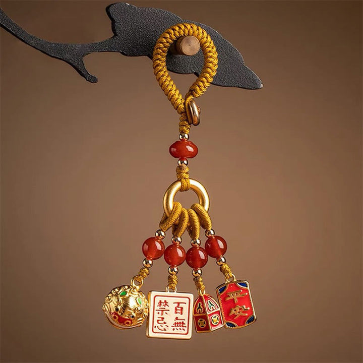 Buddha Stones迷信に無用 踊る獅子 銅製 富のキーホルダー