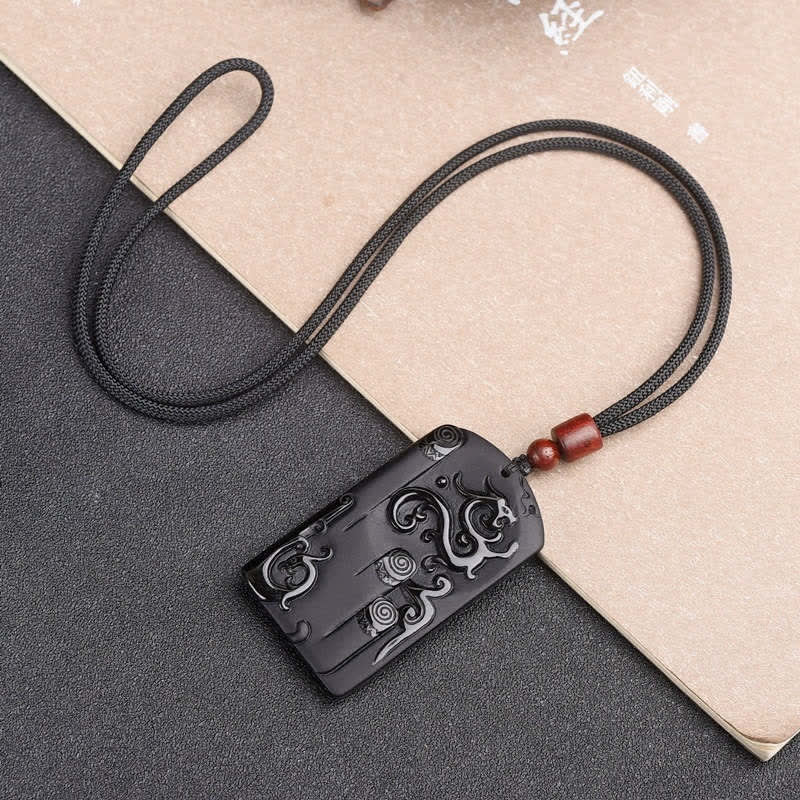 Buddha Stonesブラックオブシディアン ドラゴンフェニックス 成功ネックレスペンダント - image 5