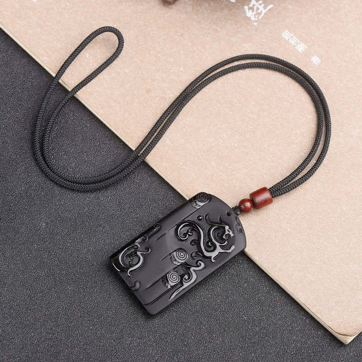 Buddha Stonesブラックオブシディアン ドラゴンフェニックス 成功ネックレスペンダント - image 5