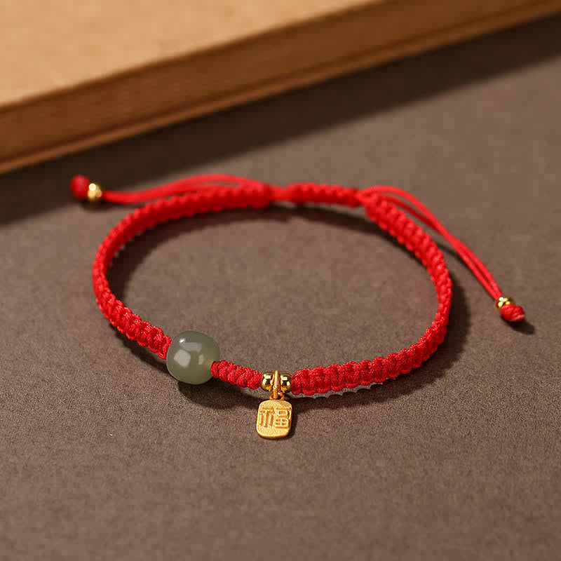 Buddha Stones925 スターリングシルバー 和田翡翠 祝福 富 赤い紐 ブレスレット