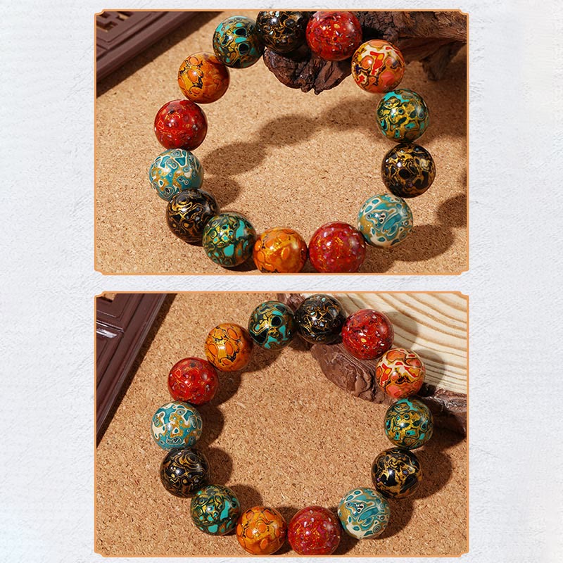 Buddha Stones天然多色漆ビーズ 落ち着いたブレスレット