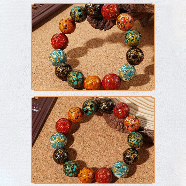 Buddha Stones天然多色漆ビーズ 落ち着いたブレスレット