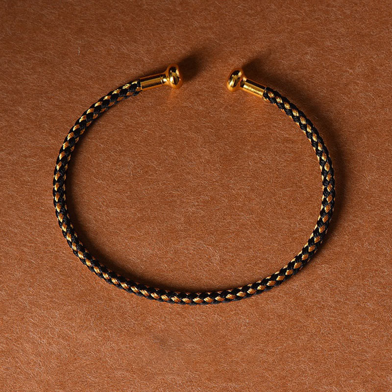 Buddha Stonesのシンプルなデザイン、手作りの幸運の編み紐カフブレスレット - ブラックゴールド - image 23