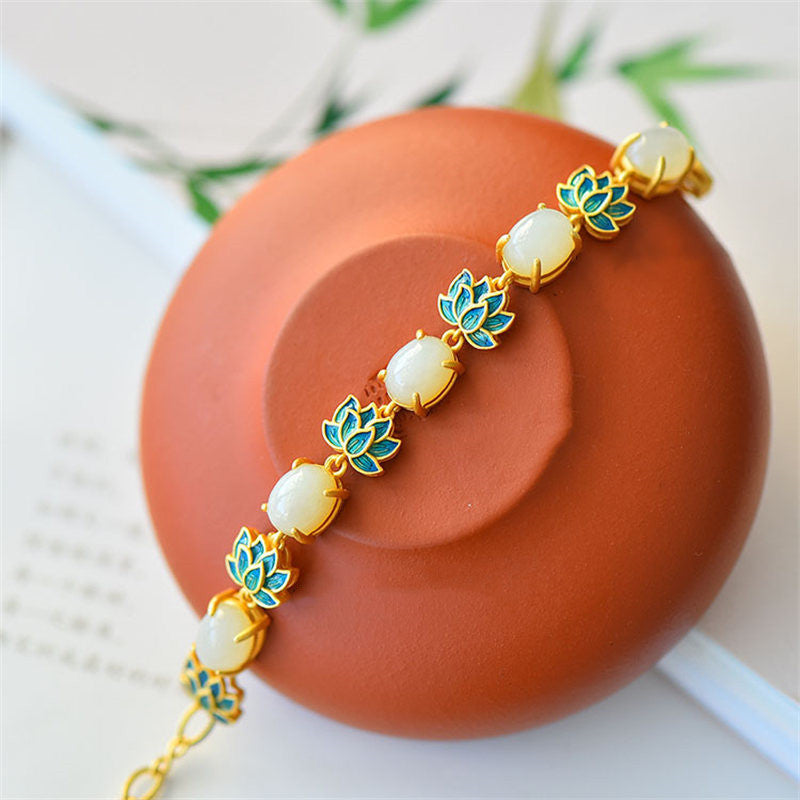 Buddha Stones白翡翠 青翡翠 蓮華守護ブレスレット