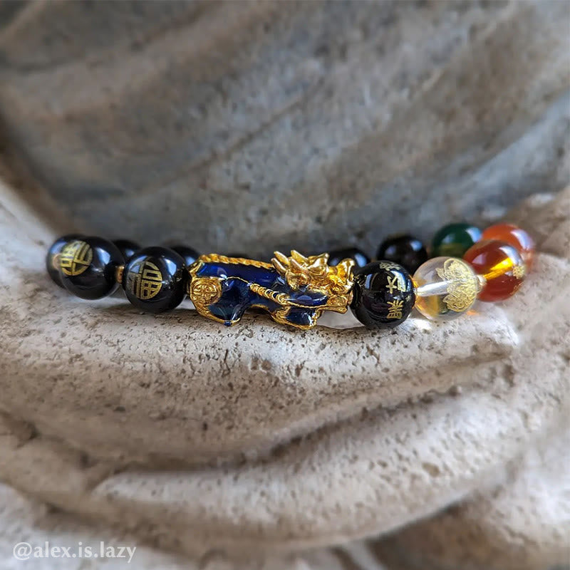 Buddha Stones色が変わるPiXiu黒曜石幸運ブレスレット
