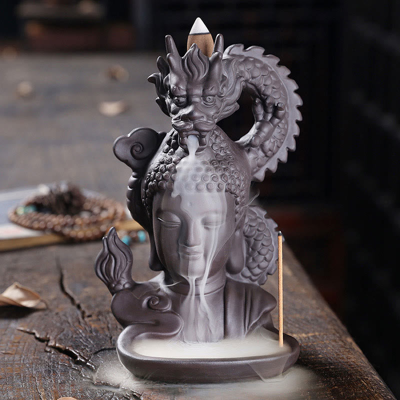 Buddha Stones龍仏 縁起の良い雲 紫粘土 癒しの香炉 装飾
