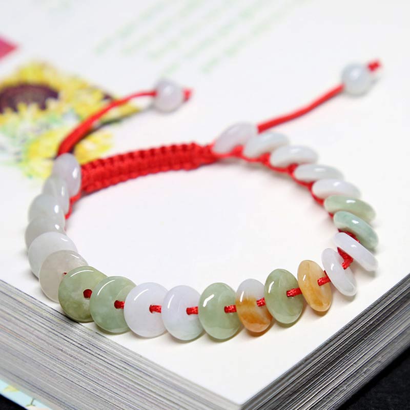 Buddha Stonesラウンド翡翠ラッキーレッドストリング織りブレスレット