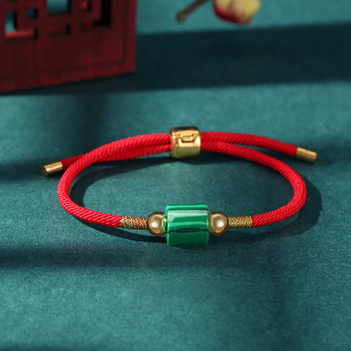 Buddha Stonesチベット ハンドメイド グリーンアベンチュリン レッドストーン マラカイト 幸運の守護 編み込みロープブレスレット